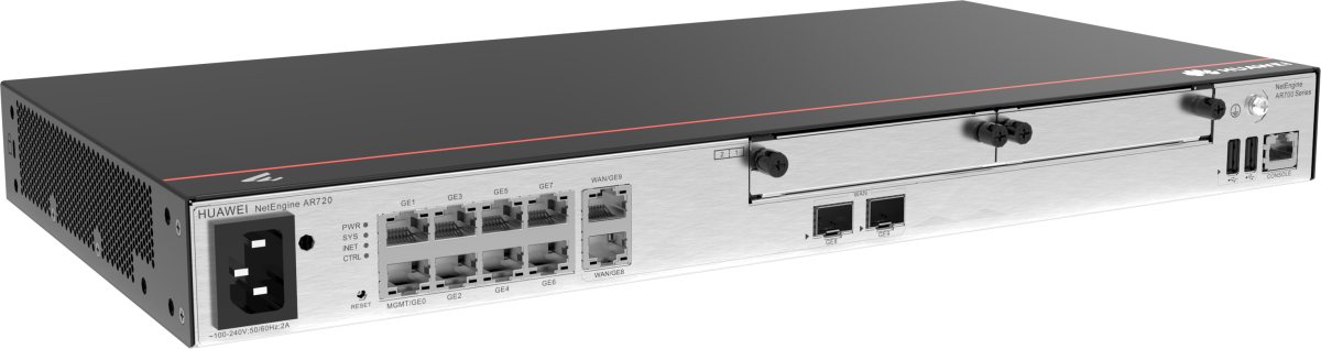 Huawei AR720 2 × GE combo WAN 8 × GE LAN 2 × USB 2 × SIC up to 1200 users forwarding performance 6 Gbps